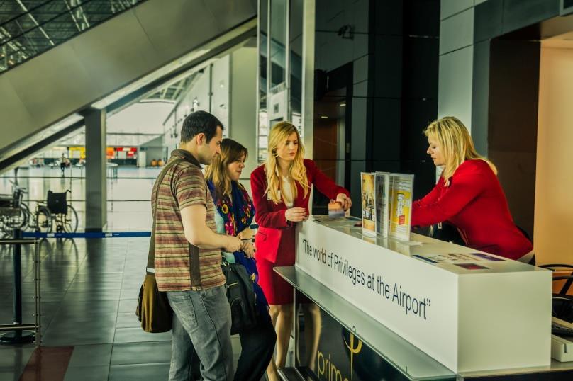 Border and passport control procedures are completed at the exclusive primeclass counter.