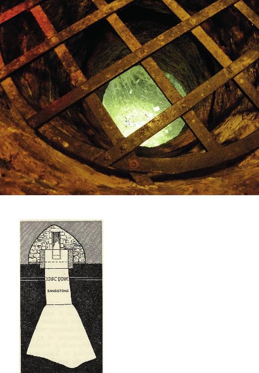ABOVE: St. Andrews Castle. The circular opening to the bottle dungeon. BELOW: Section of the pit prison taken from the 1958 HMSO Guidebook. It is not clear when, exactly, the pit prison was dug.