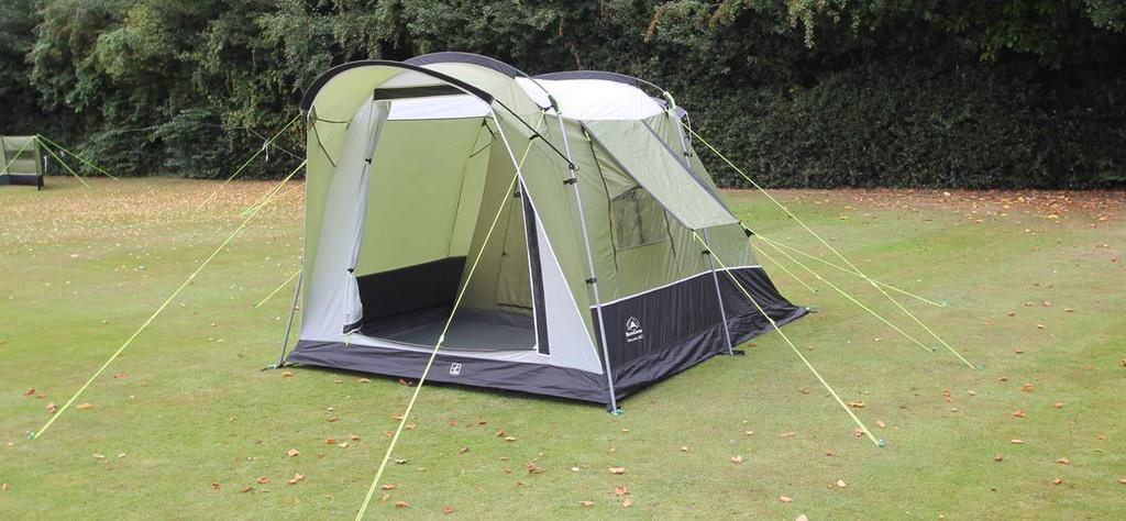 Simple and quick to erect this tent incorporates an extra wide front door with a matching eyebrow porch for protection and a sewn in groundsheet making it an ideal tourer/weekend companion.