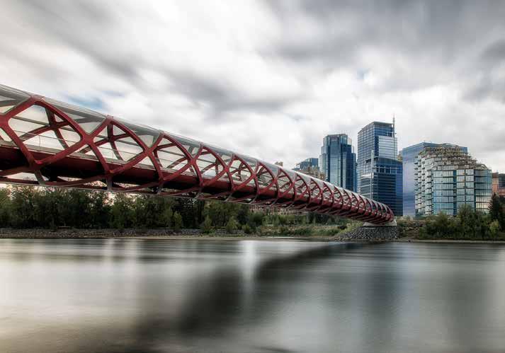 Long exposure of the Peace Bridge an iconic photographic symbol of Calgary. The Peace Bridge was quite controversial when it was announced in 2008.