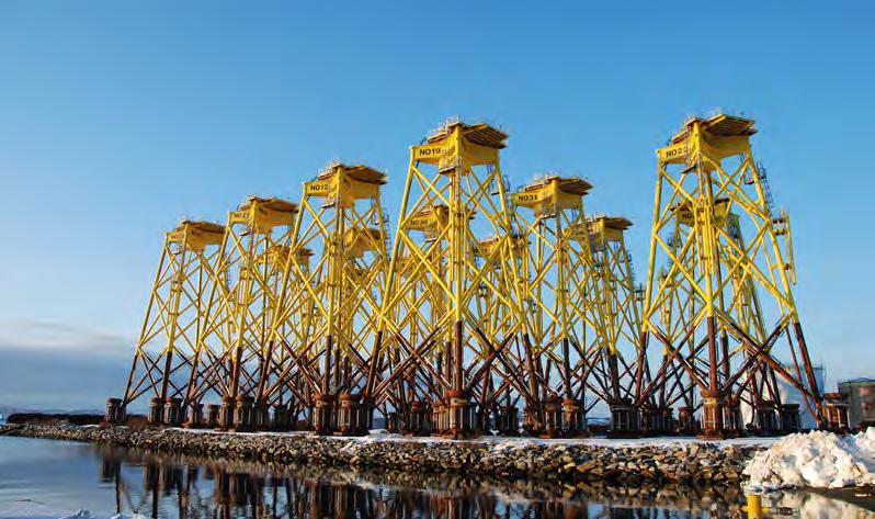 Steel jacket substructures 9 Kvaerner delivered 49 steel jackets and piles for the Nordsee Ost wind farm project offshore Germany.