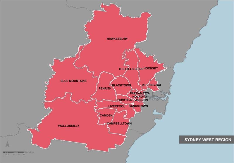 These 12 LGAs are grouped into four labour force regions by the ABS: Central Western Sydney; Fairfield-Liverpool; North Western Sydney; and Outer South Western Sydney.