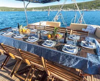 Relaxing outside dining ng area ao on-board nboar oardt the 'Patronice' JEWELS OF THE ADRIATIC GULET CRUISE 7 nights Sunday to Sunday Tivat to Tivat 5th May - 29th September From 599 per person*
