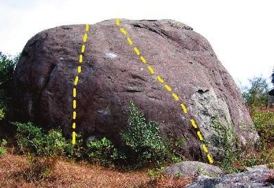 The centre of the wall without resorting to any use of either arete. (4) V0-5a ** School Arete. The lefthand arete of the thin face. (5) V3 ** School Arete (sds).
