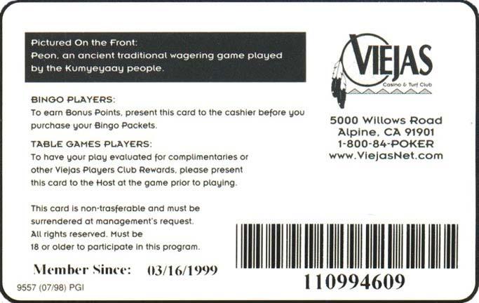 Entry Level Players Card 1 st Issue - using a bar code system the card