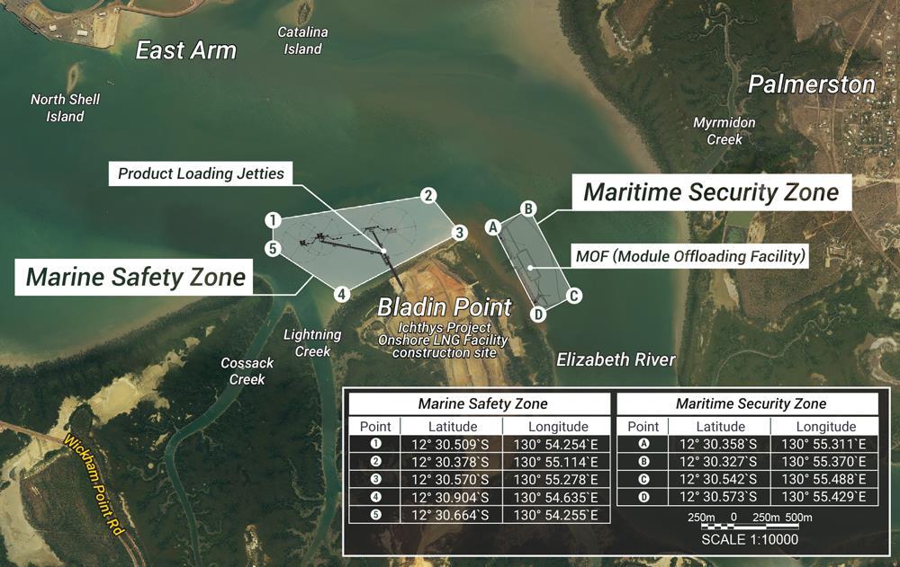 Marine activity advice to harbour users Module offloading facility (MOF) and Jetty A number of marine vessels are now in Darwin Harbour working near the MOF and the jetty near Bladin Point Please