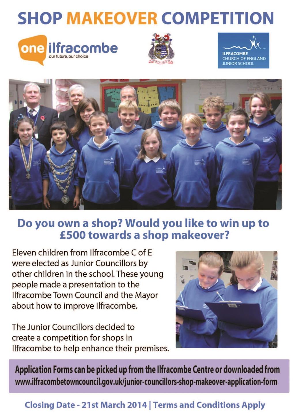 The funding, which is being made available from One Ilfracombe s Town Team, was provided after a special day with Ilfracombe Town Council, in which eleven Junior councillors from Ilfracombe C of E