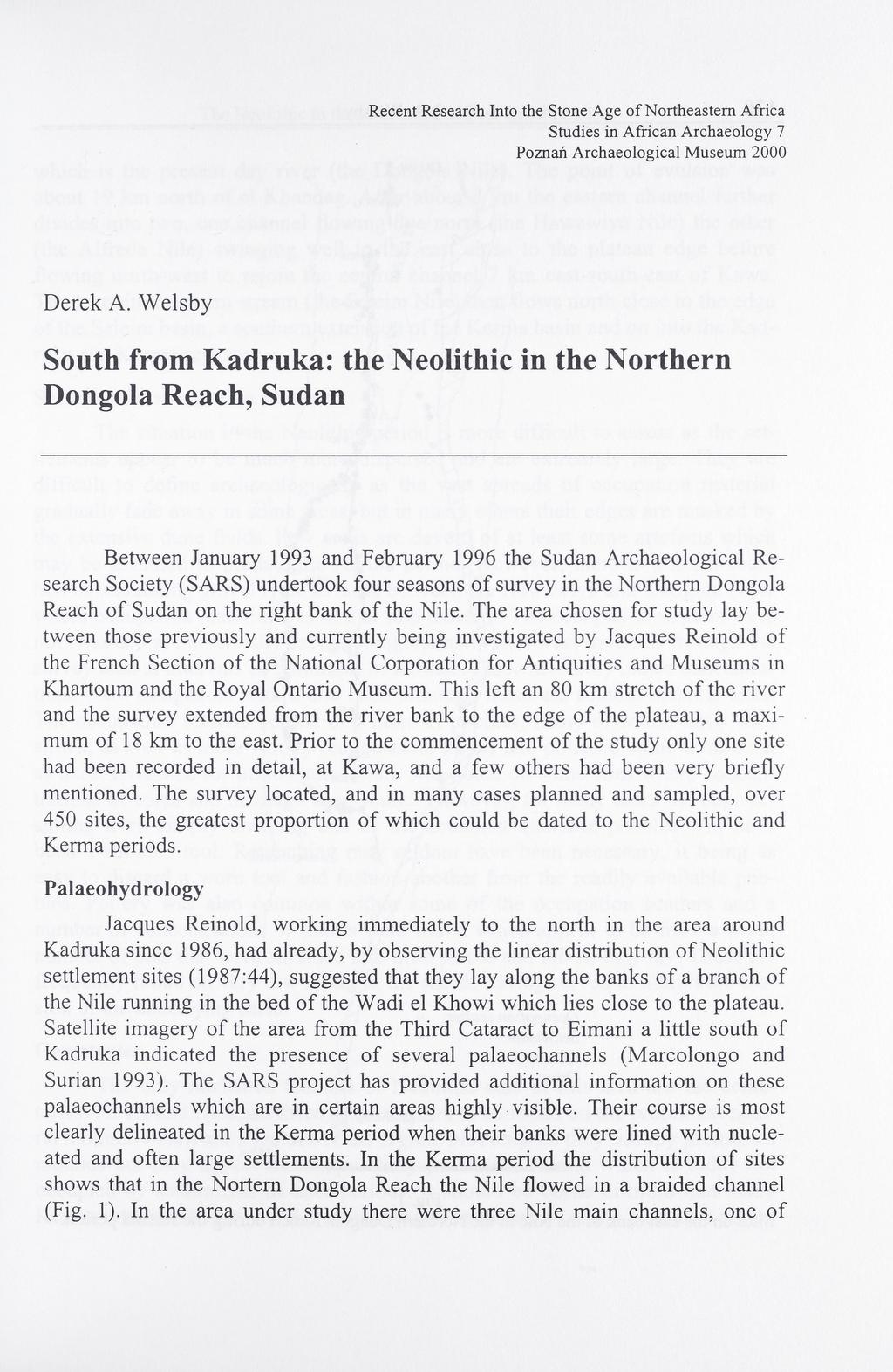 Recent Research Into the Stone Age of Northeastem Africa Studies in African Archaeology 7 Poznan Archaeological Museum 2000 Derek A.