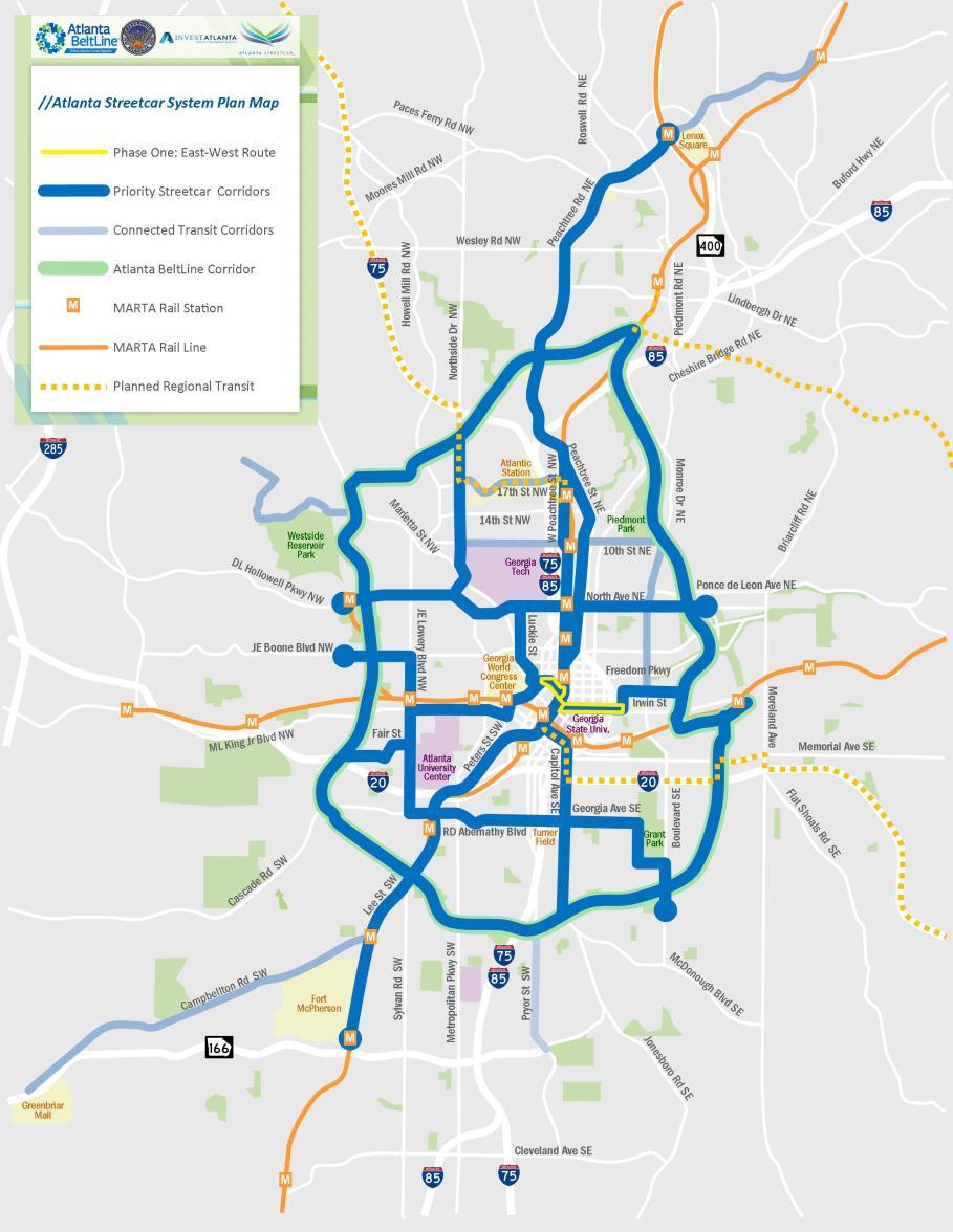 // Refined System Plan Priority Streetcar Network 50 miles of streetcar routes Establishes criteria for advancing corridors Connected Transit Network 18 miles of new/enhanced transit service