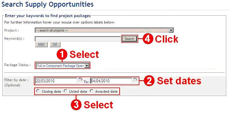 REFERENCE SHEET FOR SUBSCRIBER SEARCH FUNCTIONS For subscribers to ProjectConnect, there is an easy way to search for award details and package listings; and register interest against opportunities.