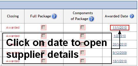 To find awarded packages: packages closing soon: packages recently listed: ❶ ❷ ❸ Set Package Status to Awarded packages Set the Date Range from 4/07/2011 to 18/07/2011 Set Package Status to Full