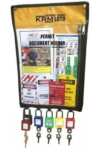 KRM LOTO LOCKOUT PERMIT DOCUMENT HOLDER YELLOW WITH PADLOCKS Material- Tough strong fabric material on back side
