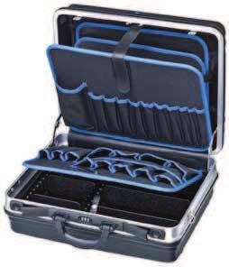 21 Tool Case Basic empty 21 05 LE circumferential aluminium frame with D-shape rins 3-diit lock and two flip-locks for fixation of the cover stron, eronomic handle metal hines lid holder with