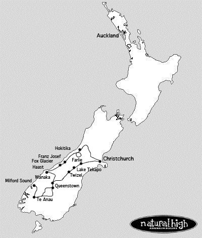 18Day Road Tour Christchurch to Christchurch Route: Christchurch Farlie Lake Tekapo Twizel Wanaka Queenstown - Te Anau Milford Sound - Manapouri Queenstown Wanaka Haast Fox Glacier Franz Josef