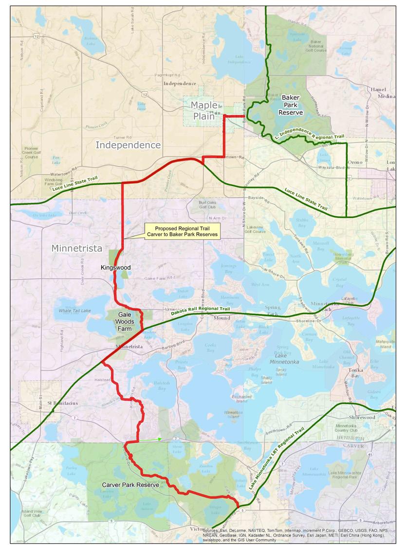 The Baker/Carver Regional Trail will expand recreational access to park and trail facilities, residential neighborhoods, commercial nodes and downtown Maple Plain - which in turn supports bicycle and