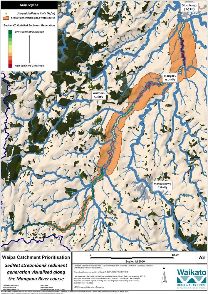 Map 2 Priority reaches for riparian protection for soil conservation in the Mangapu