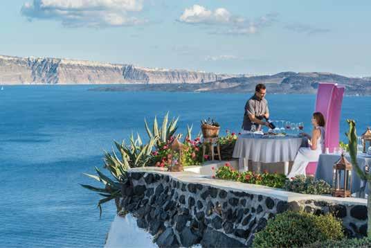 Dining Lauda Lauda is a gourmet destination at the heart of the caldera, its elegant restaurant terrace perched high above the sea from