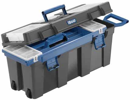 MAX BOX Tool box Contains tool tray with central partition. Free volume in the storage bay: 455 x 135 x 220 mm. Organizer with 7 modulable trays in the cover. Closure on 2 points.