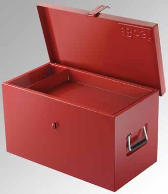 WORKSITE BOXES Manufactured from high grade steel sheet. Fitted with locked pin hinges. Secured by padlock (not supplied). Metal sheet thickness: 10/10, colour red.