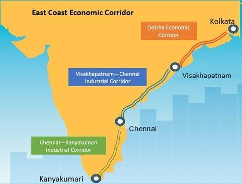 Industrial infrastructure Chennai - Kanyakumari Industrial Corridor CKIC funded by ADB covers 23 out of 32 districts Phase 1 has two nodes covering 10,650 hectares; Land acquisition 1,478 acre