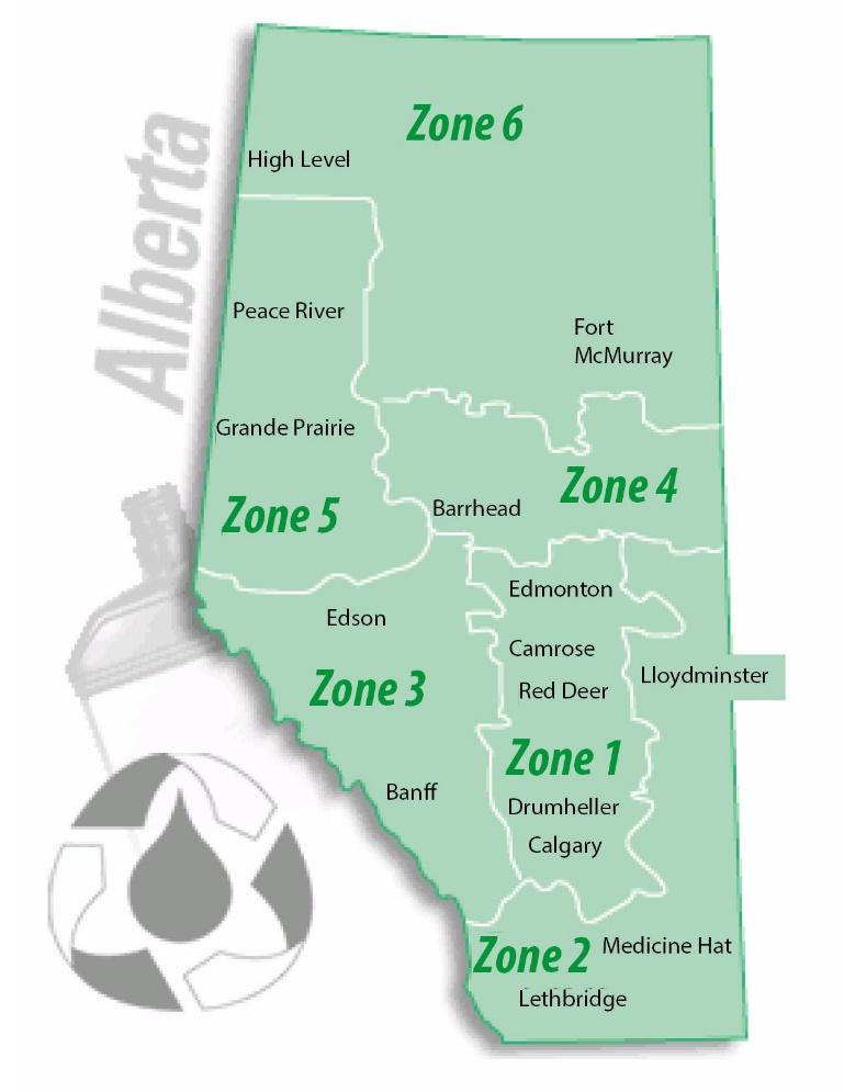 Provincial Return Incentive Zone Map and Community List Alberta is divided into six zones, each with a different Return Incentive rate to encourage the maximization of used oil material collection