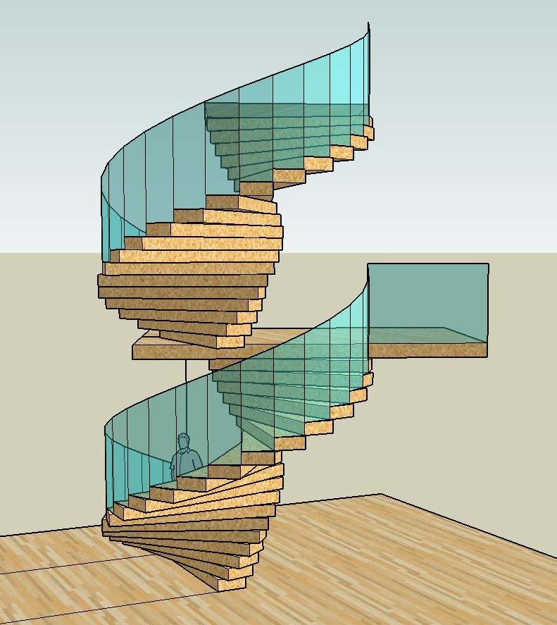 The stair makes use of glulam beams laid flat as treads.