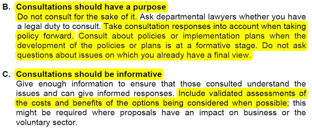 GOV.UK Consultation Principles Jan 2016 Only consult when there is more than ONE option Many local residents are left believing that they