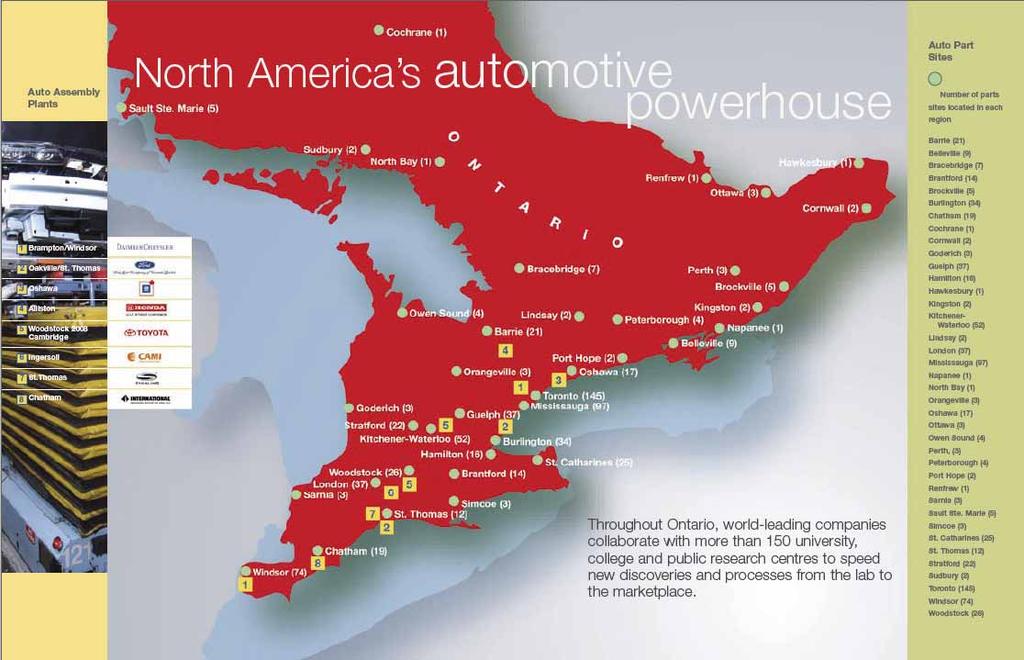 North America s Automotive Powerhouse WINDSOR (74) State/Province 2005 Light Vehicle Production Sources: Ontario s Auto Industry Publication 2006 North America s Top Vehicle Manufacturer