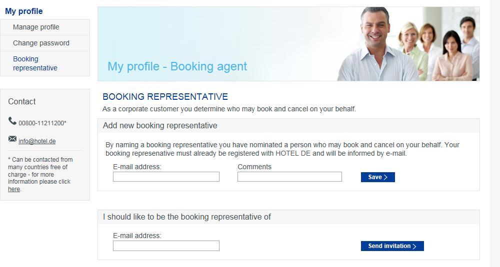 Booking representatives Booking representative HOTEL INFO recommends that you appoint a booking representative in case of absence.