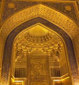 Left: Gorgeous gilded tilework inside the Registan, Samarkand. Right: Local life in Merv, Turkmenistan.