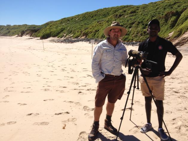 Pete with Grant Stewart - chick monitoring Empty handed banding team at Surf Beach.
