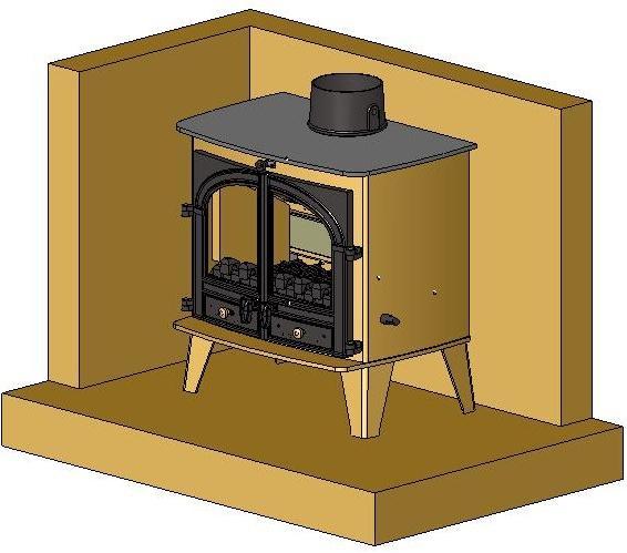 Material Clearances The stove can be recessed in a suitable sized fireplace but a permanent free air gap of at least 150mm on top and 50mm (although we recommend 150mm) around the sides and 50mm at