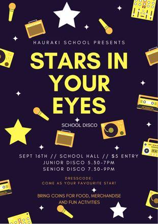 PTA NEWS Disco Friday 16 September Theme: Stars in your Eyes Start thinking abut this fun event to be held in the school hall Years 1-3 5.30 7pm Years 4-6 7.