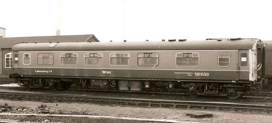 P5. Model Zone Exclusive BR Mk 1 ex Pullman car WREN as RTC Coach Laboratory 14 Wren. Photographed at Doncaster on April 1 st 1981, note the hand brake addition just below the name WREN.