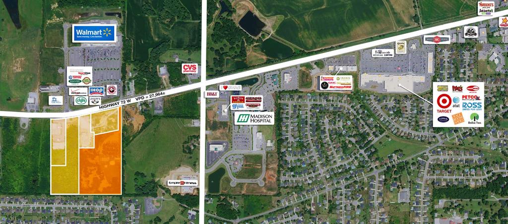 ABOUT THE PROPERTY The Brook Church Land on Hwy 72 W is an exciting opportunity to develop a large parcel of land in one the fastest growing retail corridors in Alabama.
