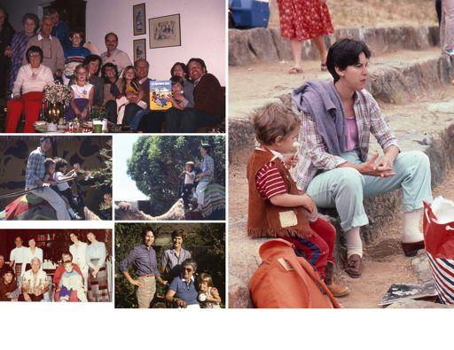 (top left) With the Puccinelli family, Christmas 1982. (middle left) Marine World in Vallejo. (bottom right) 1981.