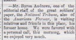 May 2, 1893, Tribune, p. 1, col. 2, Evansville, Wisconsin October 20, 1893, Enterprise, p. 4, col.