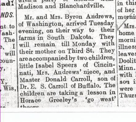 March 7, 1902 Enterprise Miss Marilla Andrews returned to her school at Viroqua Monday morning having spent her vacation with her mother in