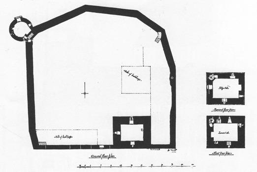 Lochleven Castle. Plans from MacGibbon & Ross, 1887. Their Lower Hall (perhaps in terms of a mess hall) = Kitchen level (first floor) and their Upper Hall = the Great Hall on the second floor.