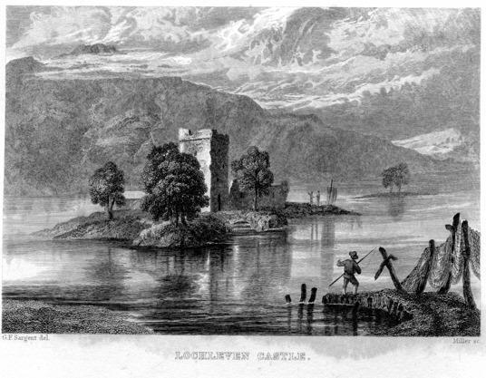 ABOVE: Lochleven Castle. Engraving by William Millar after G. F. Sargent. Published in The Castles, Palaces and Prisons of Mary of Scotland.