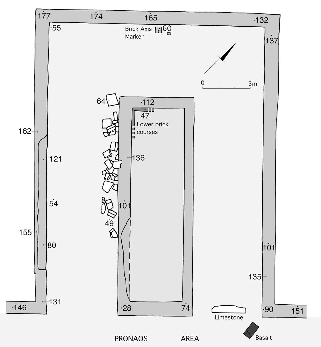 2004 THE SUBSIDIARY TEMPLE OF NEKHTNEBEF AT TELL EL-BALAMUN 25 Fig. 2 Plan of the front part of the temple foundation, excavated in 2004, showing the central brick-cased element within the sand-bed.