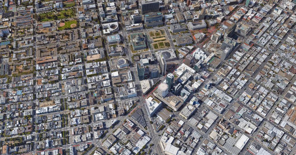 Aerial Map Major Employers and Proposed Residenial Unis UC Hasings College of he Law Supreme Cour of CA CA Sae Office Building Ave lden Gae Go War Memorial Opera House Davies Symphony Hall s Ave