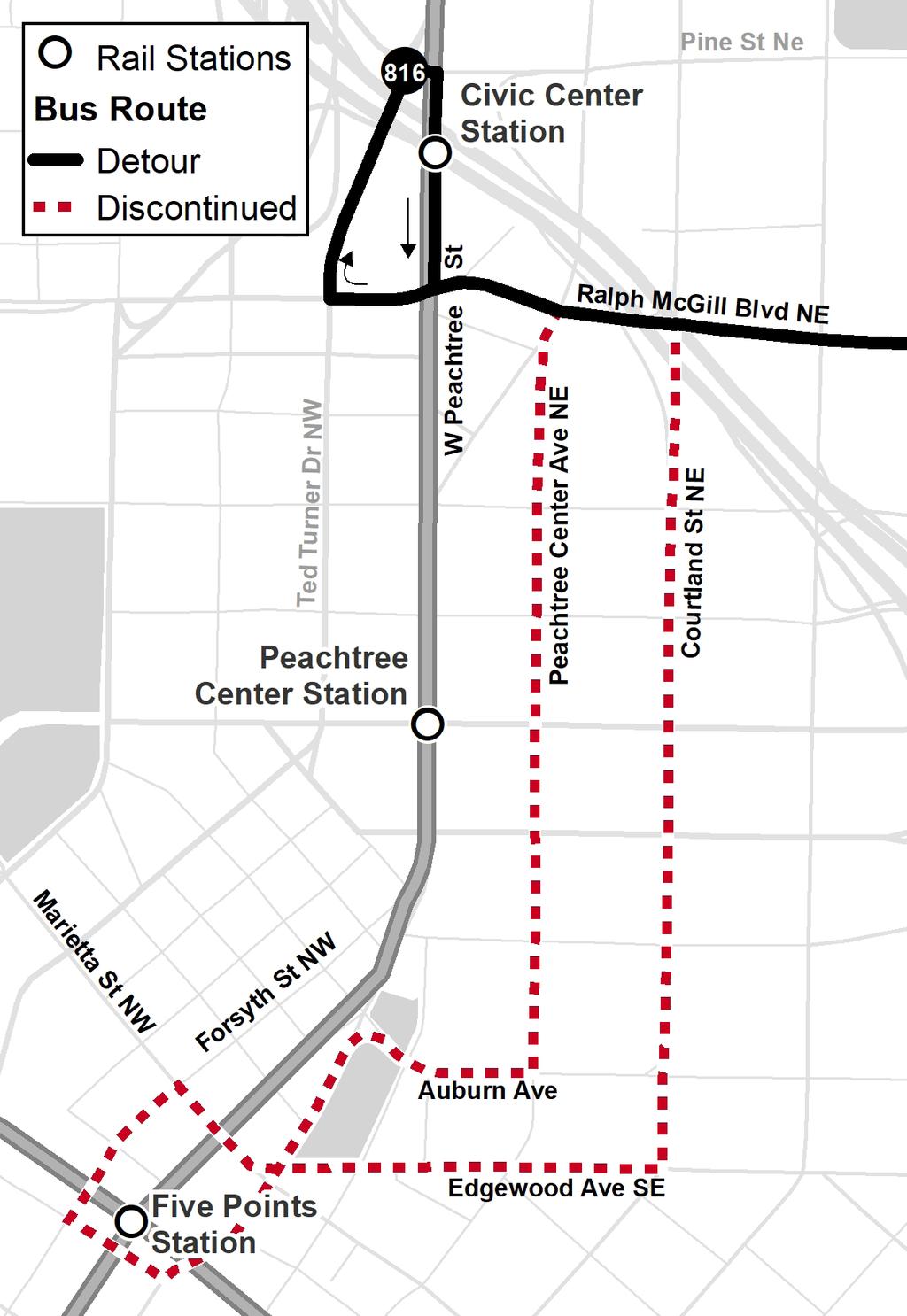 In addition to a temporary stop, passengers may board at regular posted stops on Ralph McGill Blvd.