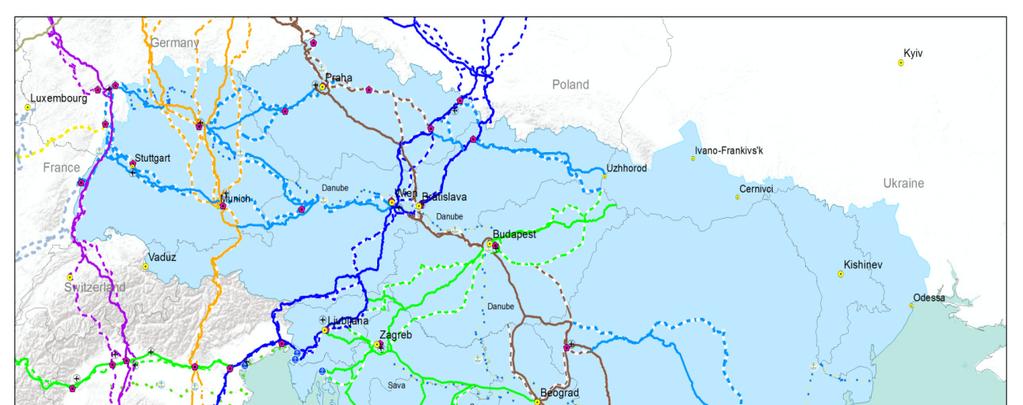 TEN-T CNC crossing the Danube macro-region TEN-T (Reg. 1315/2013 on TEN-T and Reg. 1316/2013 on CEF) CNCs, including indicative extensions to the Western Balkans 1.