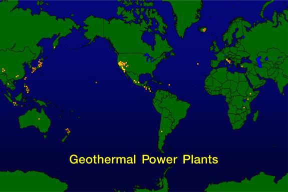 This map illustrates the general location of geothermal power plants being