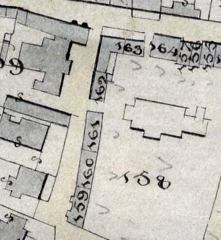1841 Left; Part of Castle Street in 1841. Castleton Tithe Town Centre map. D2360/3/141b. Derbyshire Record Office.