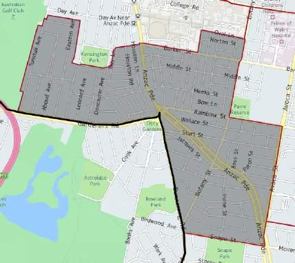 the commercial precinct of the suburb of Kingsford.