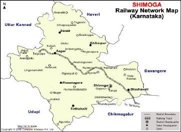 1.5 Rail Network of Shivamogga District Shivamogga is connected by broadgauge rail line to Bengaluru, Mysuru and Hubballi and Hyderabad. Shivamogga has 125.8 Kms length of rail lines.