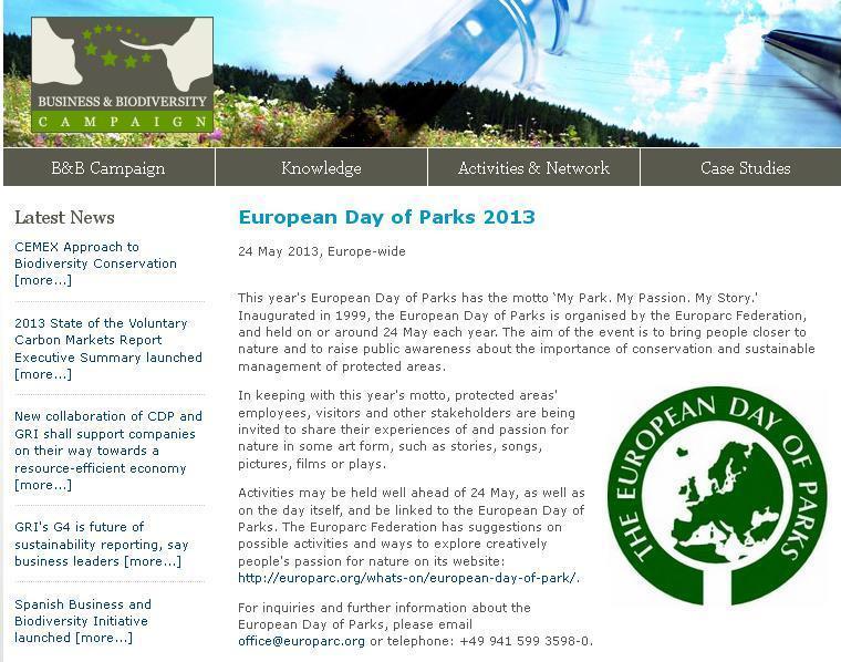 Business and Biodiversity website LIFE E-News EUROPARC Spain organised many activities and many people participated