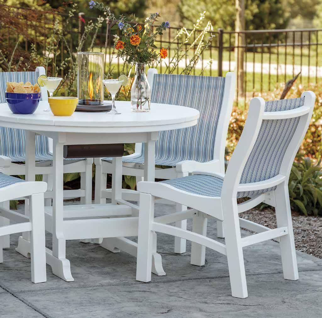 #6513 Bay Shore Sling Chair (White with Delray Stripe Sling) #171-42 42" Round Dining Table